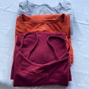 3 light weight cotton tops 2 t-shirts and a spaghetti strap tank top